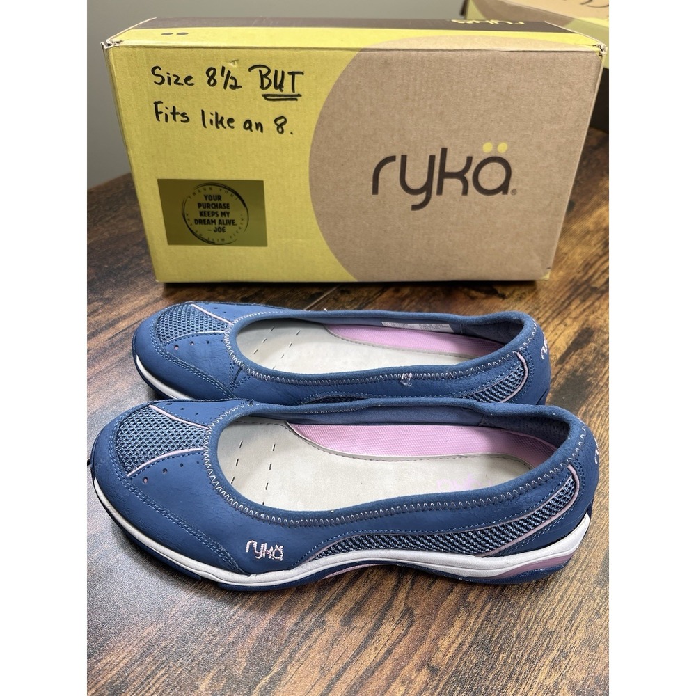 Ryka Tensile Slip On Blue Leather Fabric‎ Athletic Ballet Flats Womens Size 8.5